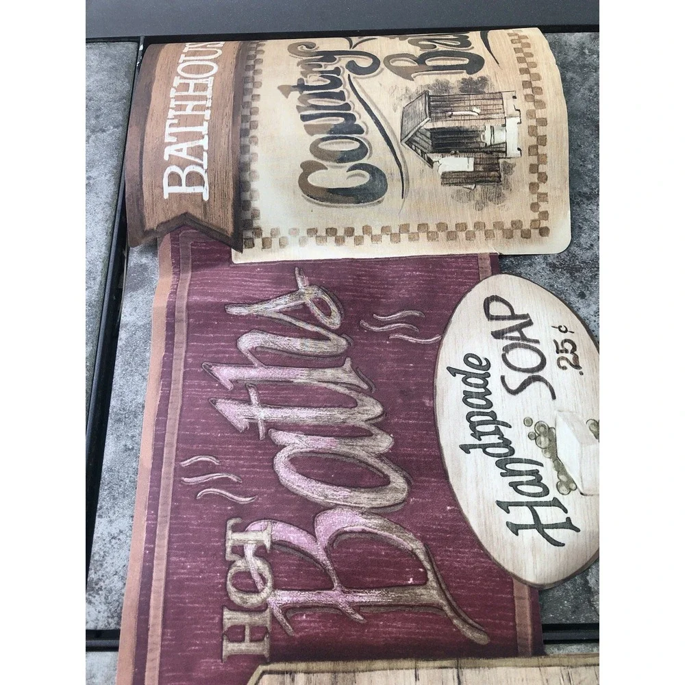 York Antique Bathroom Soap Powder Room Bathhouse Primitive Wallpaper Border 2